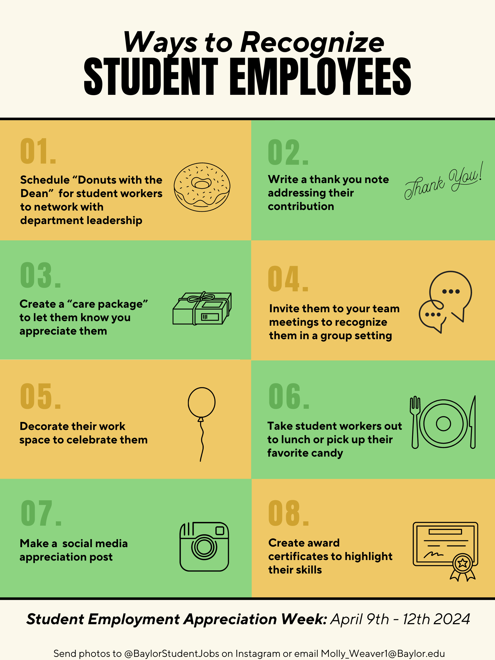 Ways to Recognize student employees graphic